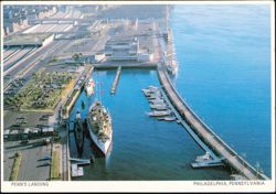 Penn's Landing Waterfront with USS Olympia & Becuna Postcard
