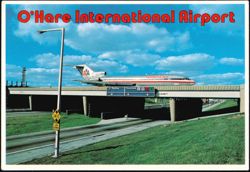 American Airlines Jet Taxiing Over Expressway Bridge Postcard