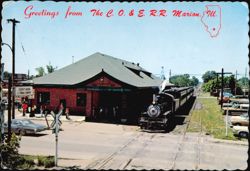 Crab Orchard & Egyptian Railroad Depot & Steam Train Postcard