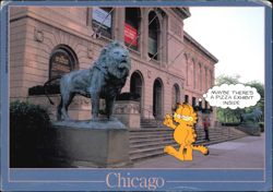 Garfield at The Art Institute Bronze Lion Statue Postcard