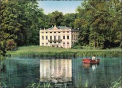 Schlößchen Schönbusch with Lake and Rowboat Postcard