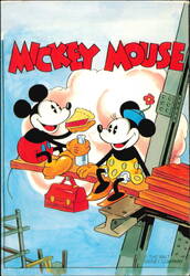 Builder Mickey and Minnie Mouse on Construction Beam Postcard