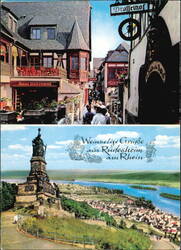Drosselgasse Street Scene & Niederwald Monument View Postcard