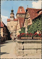 Markusturm with Fountain, Hotel Goldener Hirsch Stamp Postcard