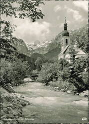 Kirche mit Reiteralpe, Scenic River and Church View Postcard