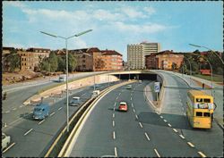 Stadtautobahn with Traffic & Persil Double-Decker Bus Postcard