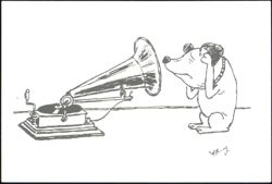 Gerard Hoffnung Cartoon Dog Covering Ears at Gramophone Postcard