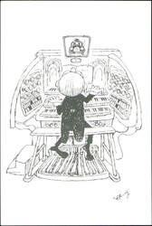 Gerard Hoffnung Cartoon, Organist with Rearview Mirror Postcard