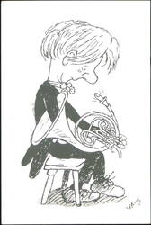 French Horn Player Cartoon by Gerard Hoffnung Postcard
