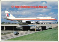United Airlines Boeing 747 Taxiing Over Expressway Postcard