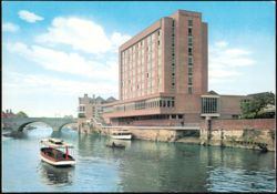 Viking Hotel Waterfront View and River Boats Postcard