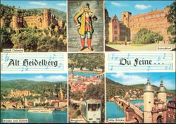 Alt Heidelberg Du Feine Multi-View with Castle & Bergbahn Postcard