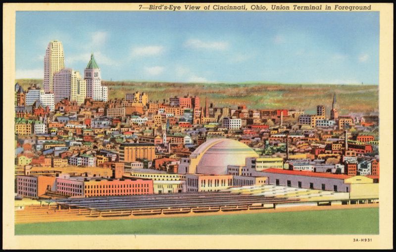 Bird's-Eye View of Union Terminal in Foreground Cincinnati Ohio