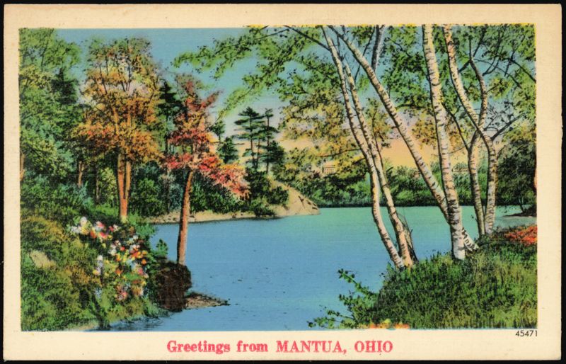 Greetings from Mantua, Lake and Autumn Trees Ohio