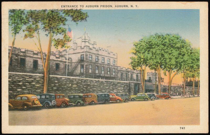Auburn Prison Entrance with Vintage Cars New York