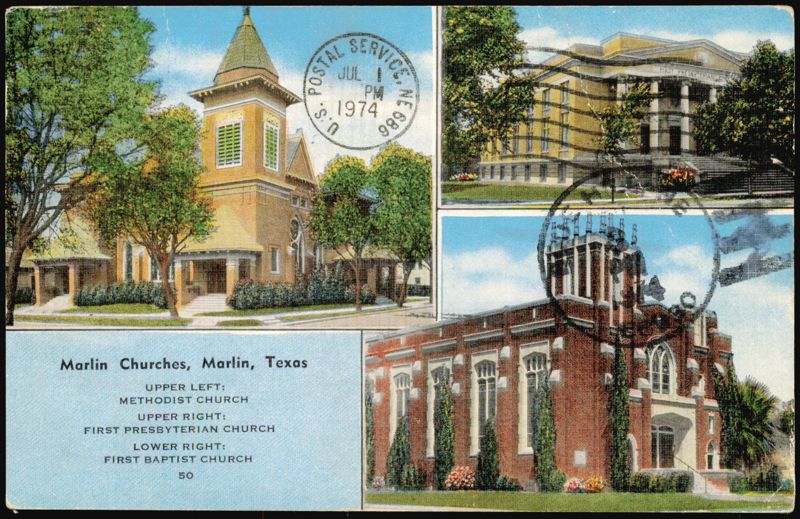 Marlin Churches: Methodist, First Presbyterian, First Baptist Texas