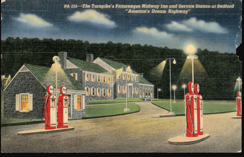 The Turnpike's Picturesque Midway Inn and Service Station Bedford Pennsylvania