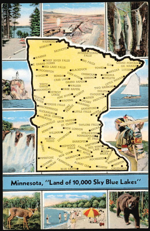 Minnesota, Land of 10,000 Sky Blue Lakes Map