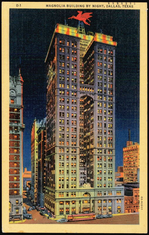 Magnolia Building by Night with Pegasus Sign Dallas Texas