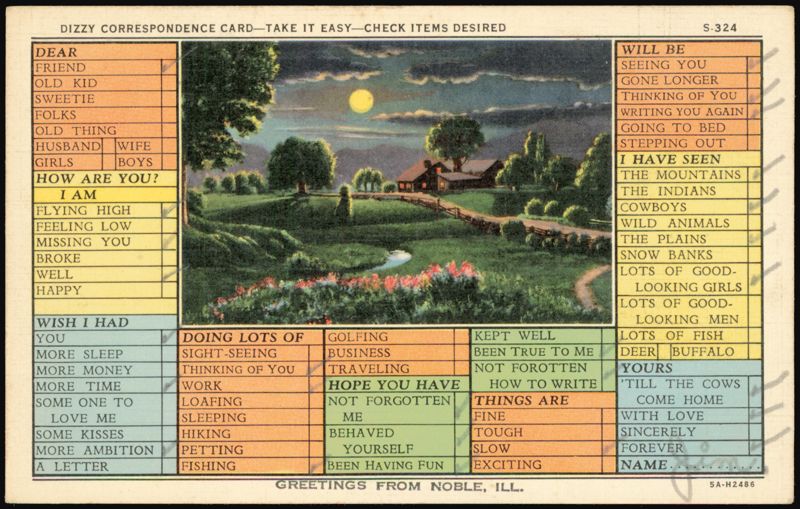 Dizzy Correspondence Card - Take It Easy Noble Illinois