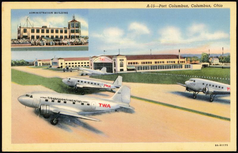 Port Columbus Airport, TWA Transcontinental Airplanes Ohio