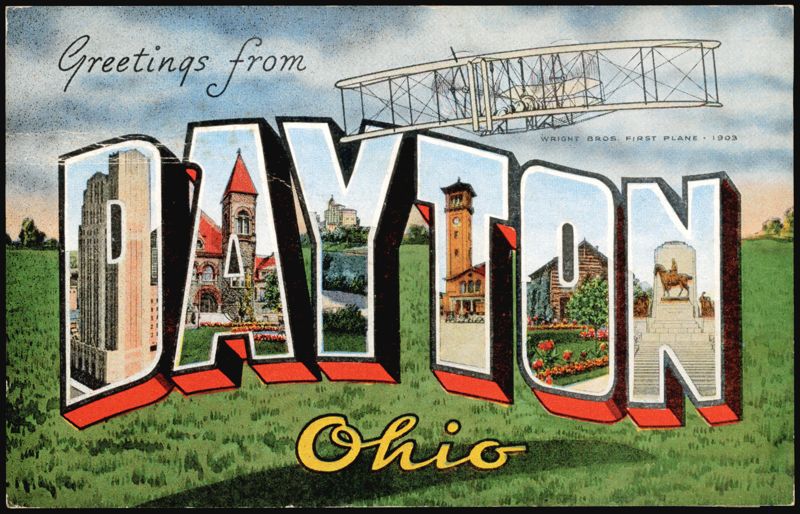 Greetings from Dayton Ohio Large Letter Wright Bros. Plane
