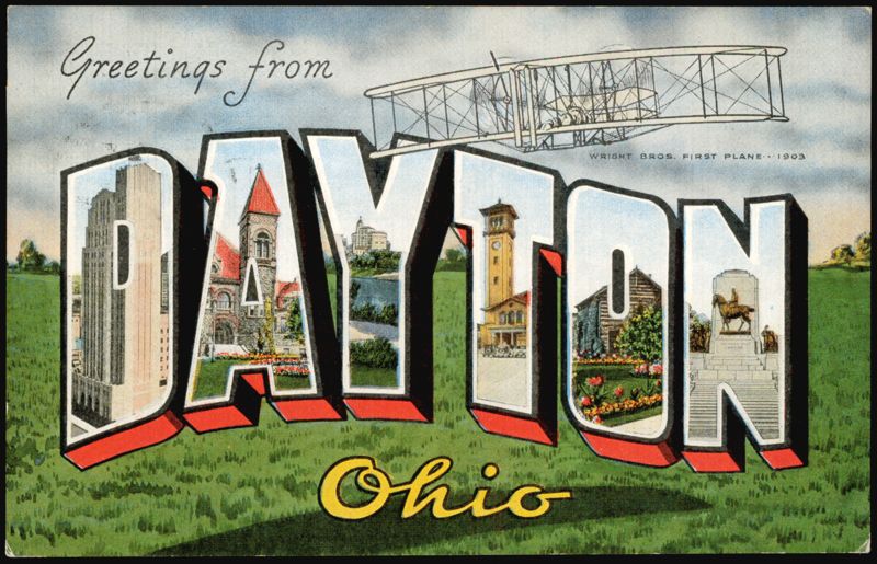 Greetings from Dayton Ohio Large Letter with Wright Bros. Plane