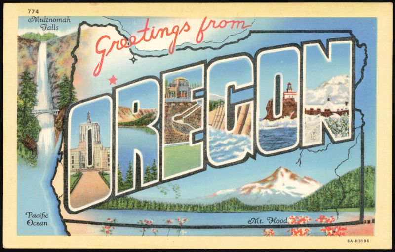 Greetings from Oregon Large Letter Multnomah Falls Mt. Hood