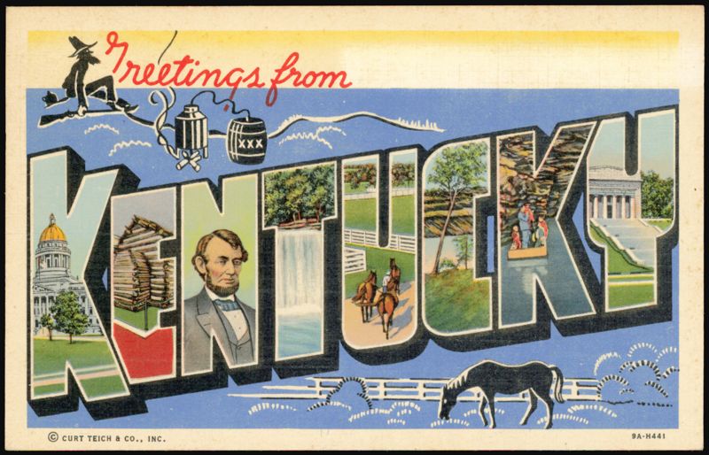 Greetings from Kentucky Large Letter with Lincoln, Horses, Capitol
