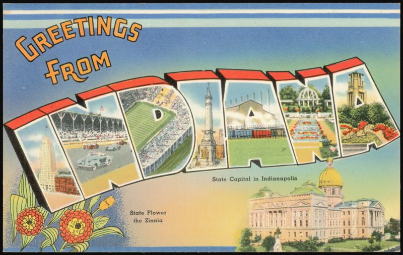 Greetings From Indiana Large Letter, State Capitol, Zinnia