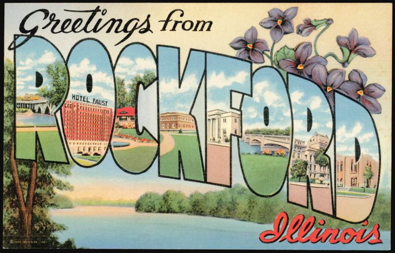 Greetings from Rockford Large Letter, Hotel Faust Illinois