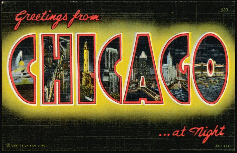 Greetings from Chicago at Night Large Letter