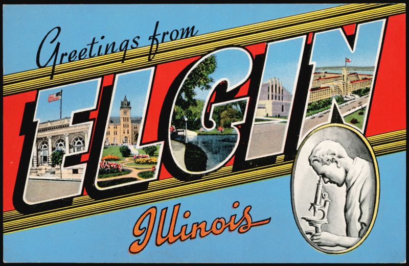 Greetings from Elgin Large Letter with 5 Views Illinois