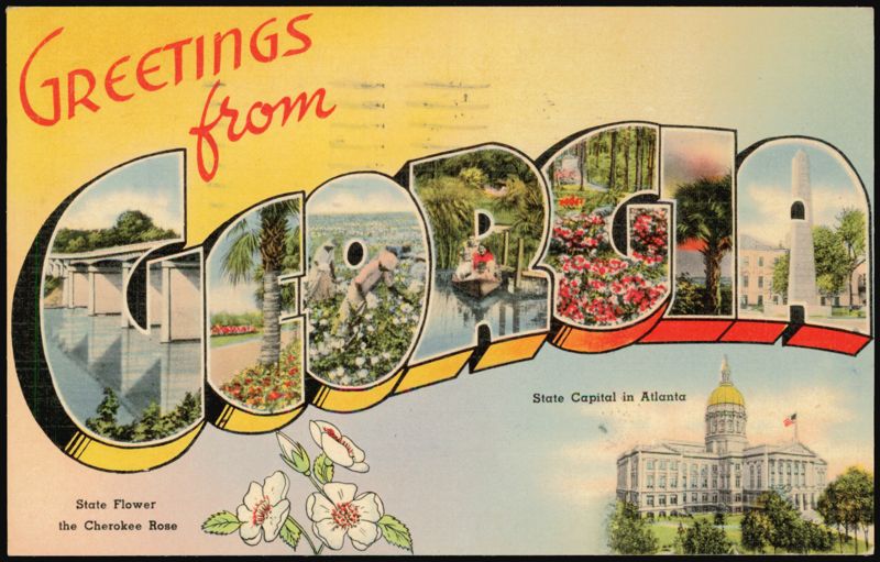 Greetings from Georgia, Large Letter, State Capital, Cherokee Rose Atlanta