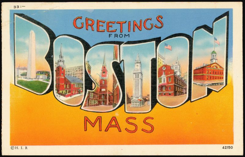 Greetings From Boston Mass Large Letter Landmarks Massachusetts