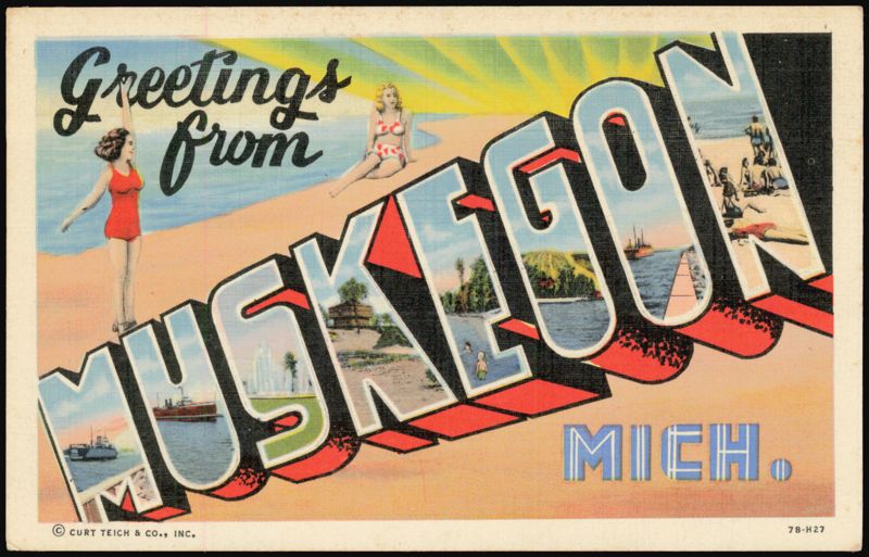 Greetings from Muskegon, Large Letter, Beach Michigan