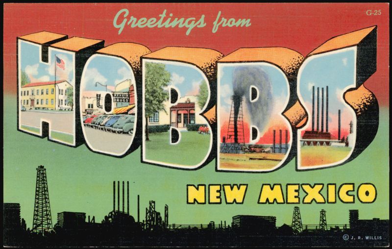 Greetings from Hobbs New Mexico Large Letter J. R. Willis