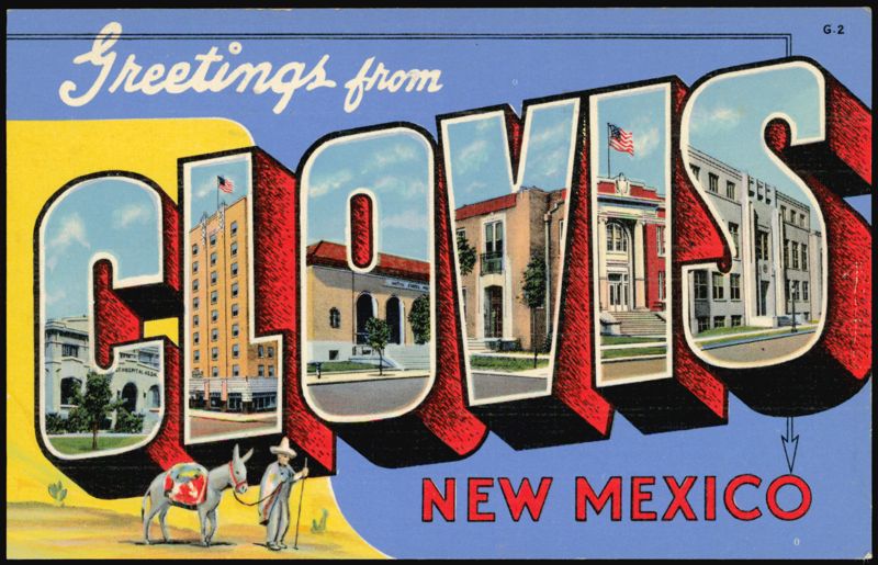 Greetings from Clovis Large Letter with City Buildings New Mexico