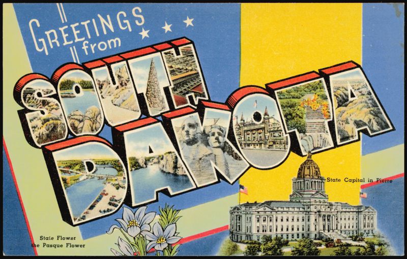 Greetings from South Dakota, Pierre Capital, Mount Rushmore