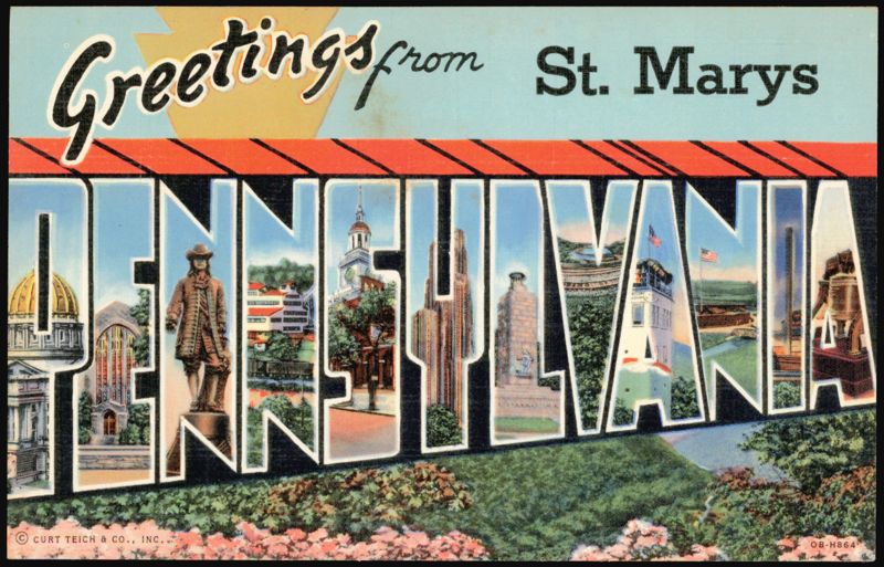 Greetings from St. Marys, Pennsylvania Large Letter