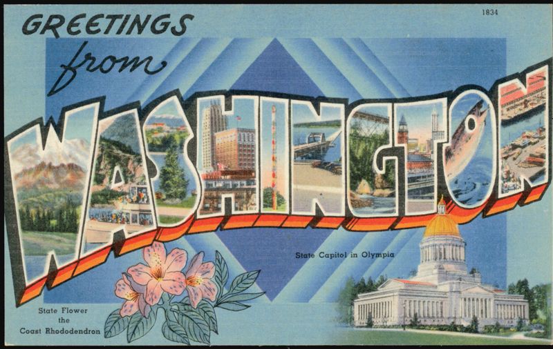 Greetings from Washington Large Letter State Capitol Rhododendron Olympia