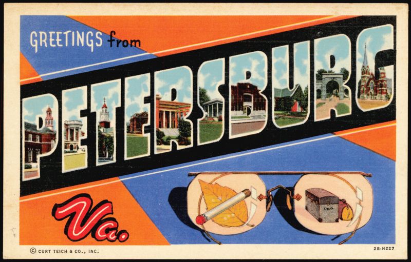 Greetings from Petersburg Large Letter with Tobacco Theme Virginia