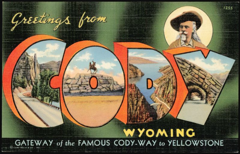 Greetings from Cody Wyoming Large Letter Buffalo Bill