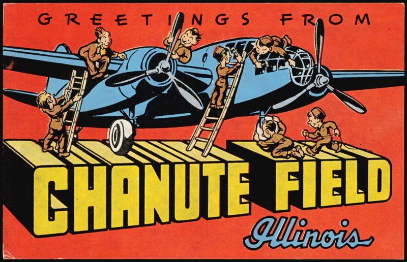 Greetings from Chanute Field with Cartoon Airmen