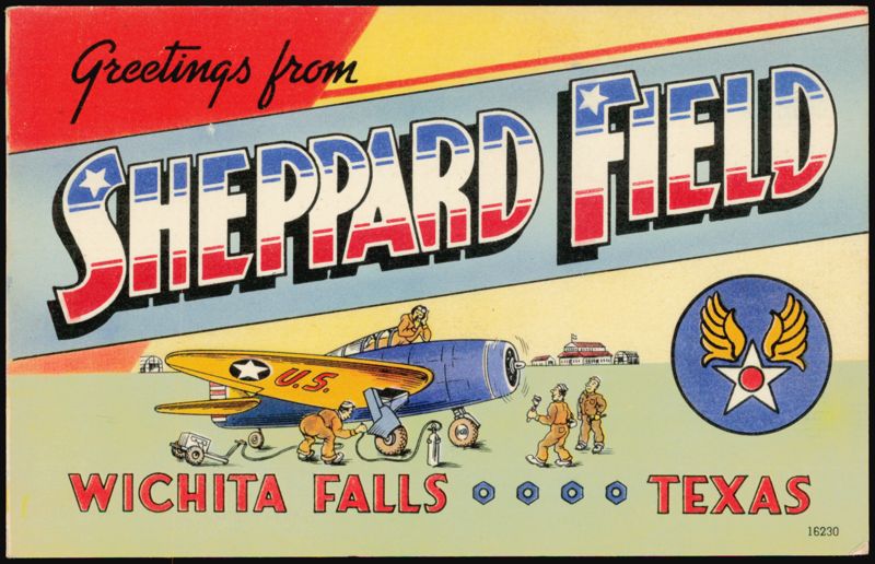 Greetings from Sheppard Field, Airmen with Airplane