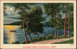 Moonlit Lake Scene with Canoe Postcard