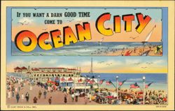 Ocean City Boardwalk and Beach Postcard