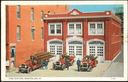 Fire Station with Fire Trucks Postcard