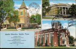 Marlin Churches: Methodist, First Presbyterian, First Baptist Postcard