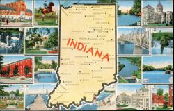 Map of Indiana with 17 Views Postcard